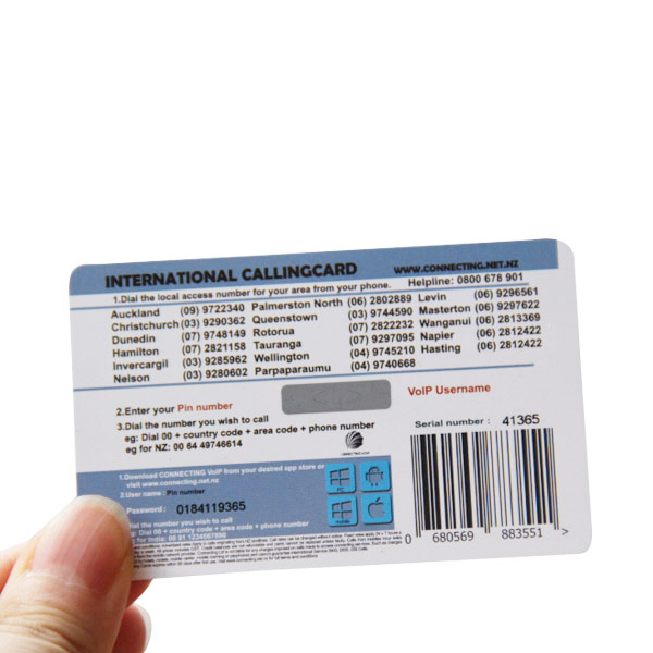 Prepaid scratch pvc calling card