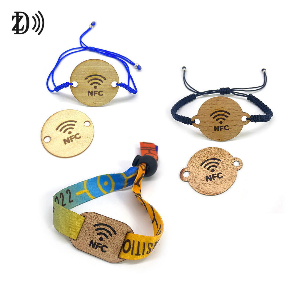 Wood NFC Card RFID Braided Rope Wristband 13.56MHz NTAG213 RFID Wooden Wristband