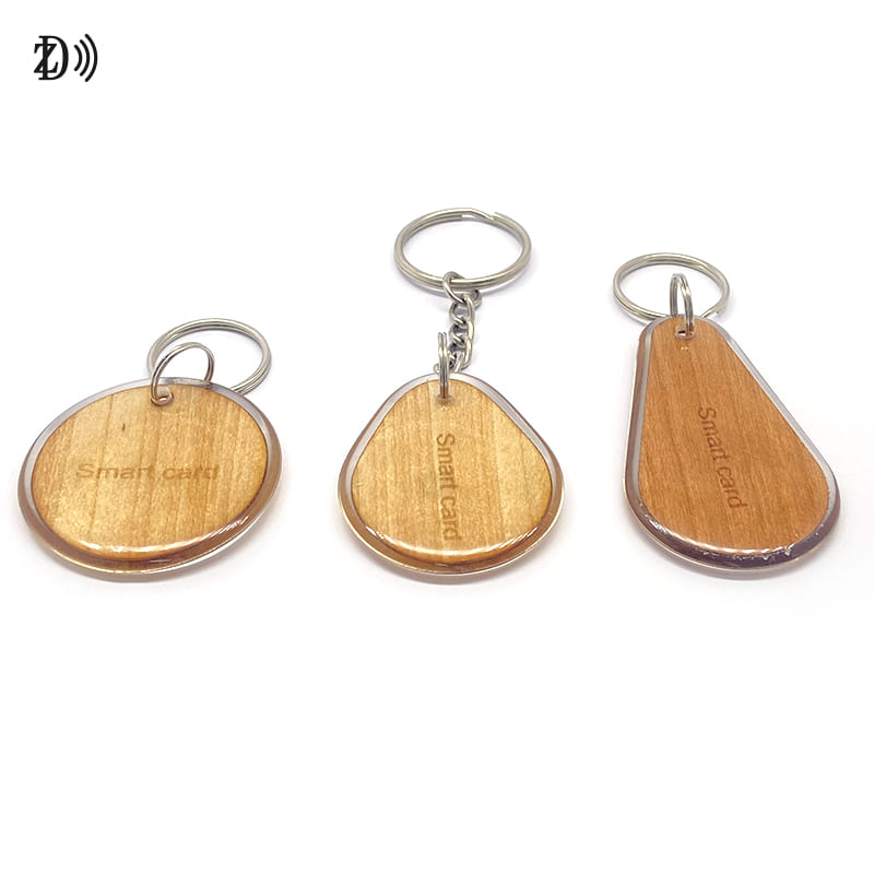 Eco Wooden NFC RFID Tag Epoxy 13.56MHz Recycled Customized Wooden Epoxy NFC Keyfob